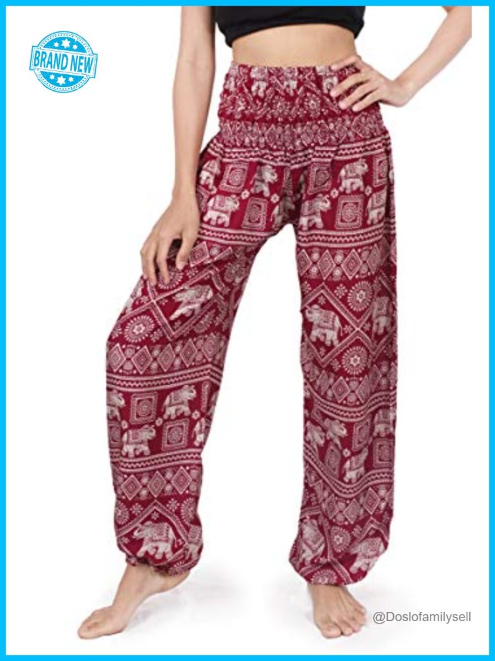 Women's Smocked Waist Harem Hippie Boho Yoga Palazzo Casual Pants